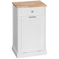 10 Gallon Tilt Out Trash Cabinet, Wooden Hidden Trash Can with Storage Drawer for Kitchen, Laundry Hamper Cabinet for Bathroom, White