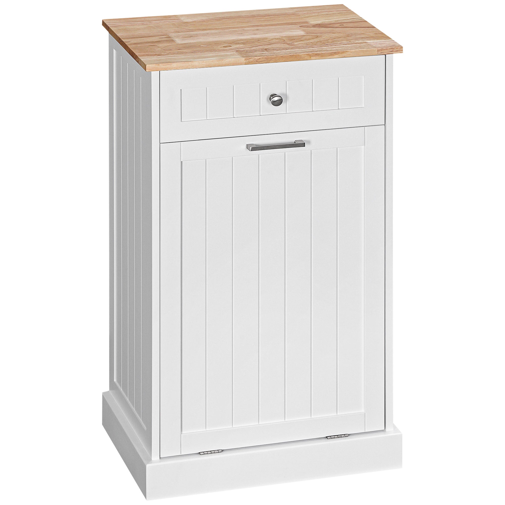 10 Gallon Tilt Out Trash Cabinet, Wooden Hidden Trash Can with Storage Drawer for Kitchen, Laundry Hamper Cabinet for Bathroom, White