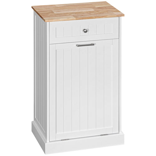 10 Gallon Tilt Out Trash Cabinet, Wooden Hidden Trash Can with Storage Drawer for Kitchen, Laundry Hamper Cabinet for Bathroom, White