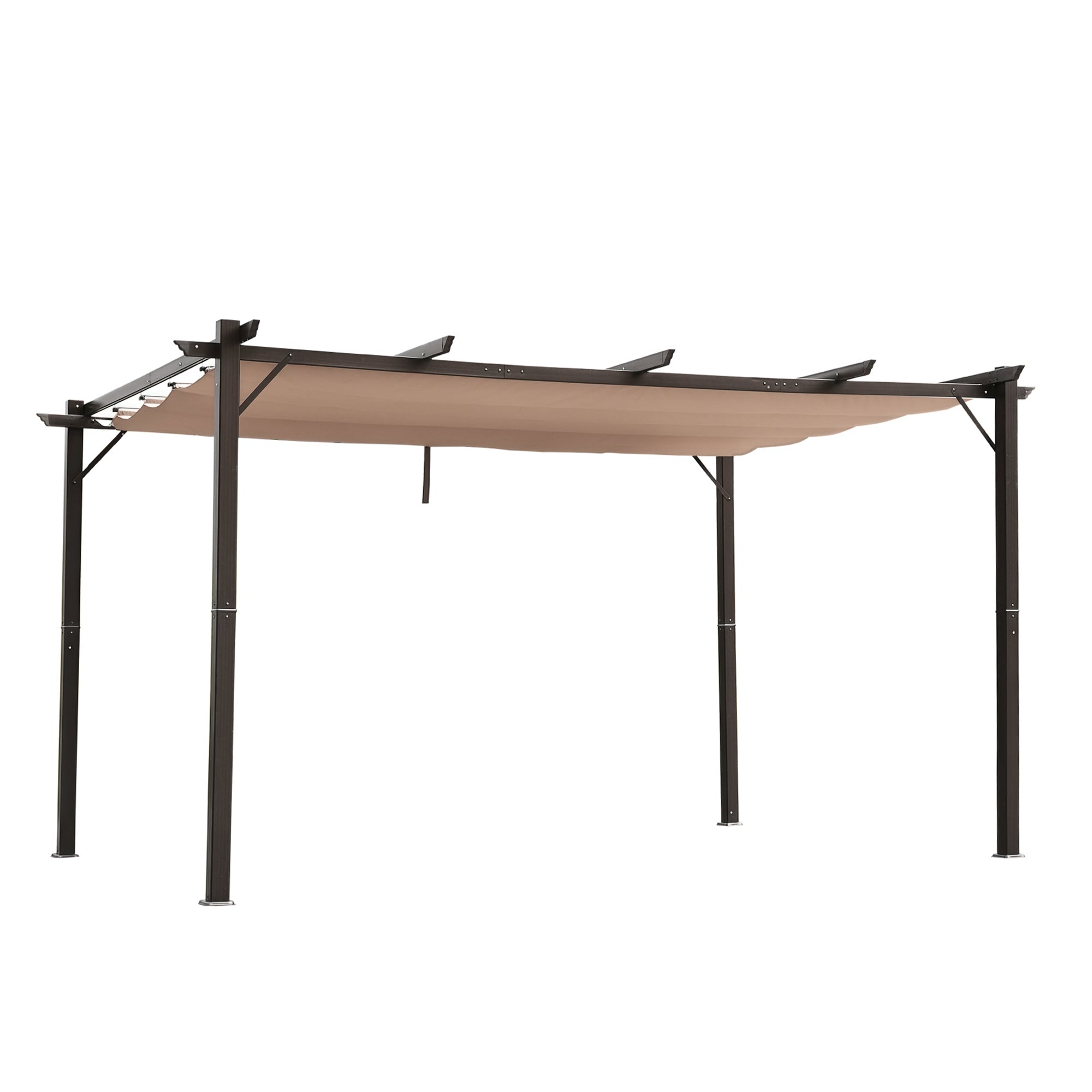 10 x 13 Aluminum Patio Pergola with Retractable Pergola Canopy, Backyard Shade Shelter for Porch, Outdoor Party, Garden, Grill Gazebo, Brown