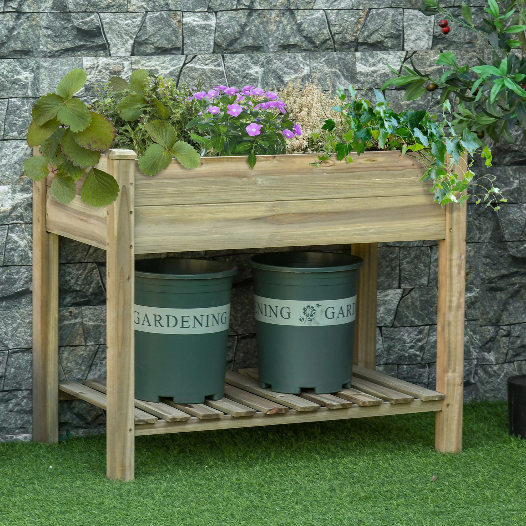36" x 20" x 30" Raised Garden Bed, Elevated Wood Planter Box with Legs and Storage Shelf for Backyard, Patio, Balcony to Grow Vegetables, Herbs, and Flowers image 2