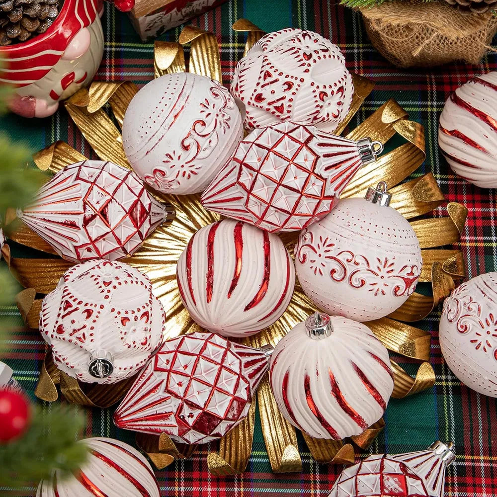 16PCS Shatterproof Christmas Ball Ornaments Set, Hand-Painted Holiday Decor With Assorted Sizes & Designs For Christmas Tree Thanksgiving Party Decoration, Silver-White