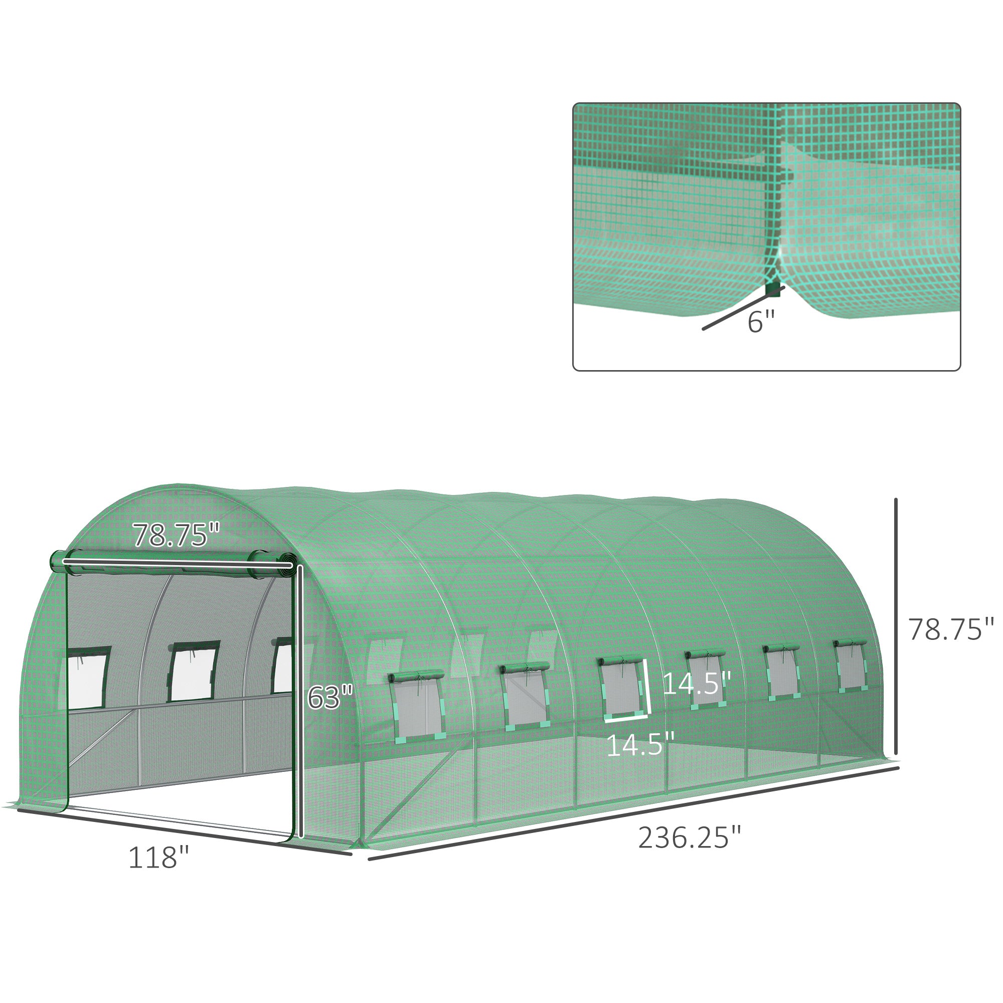 19.7 x 9.8 x 6.6 Plastic Greenhouse Cover Replacement, Heavy Duty Waterproof Tarp for Hoop House, Sheeting with 12 Windows, Door & Reinforcement Grid, Green image 4