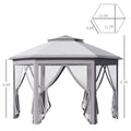 11' X 13' Pop Up Gazebo Canopy Tent With Zippered Mesh Sidewalls And Carrying Bag, Event Tent Shelter For Patio Garden Backyard, Gray