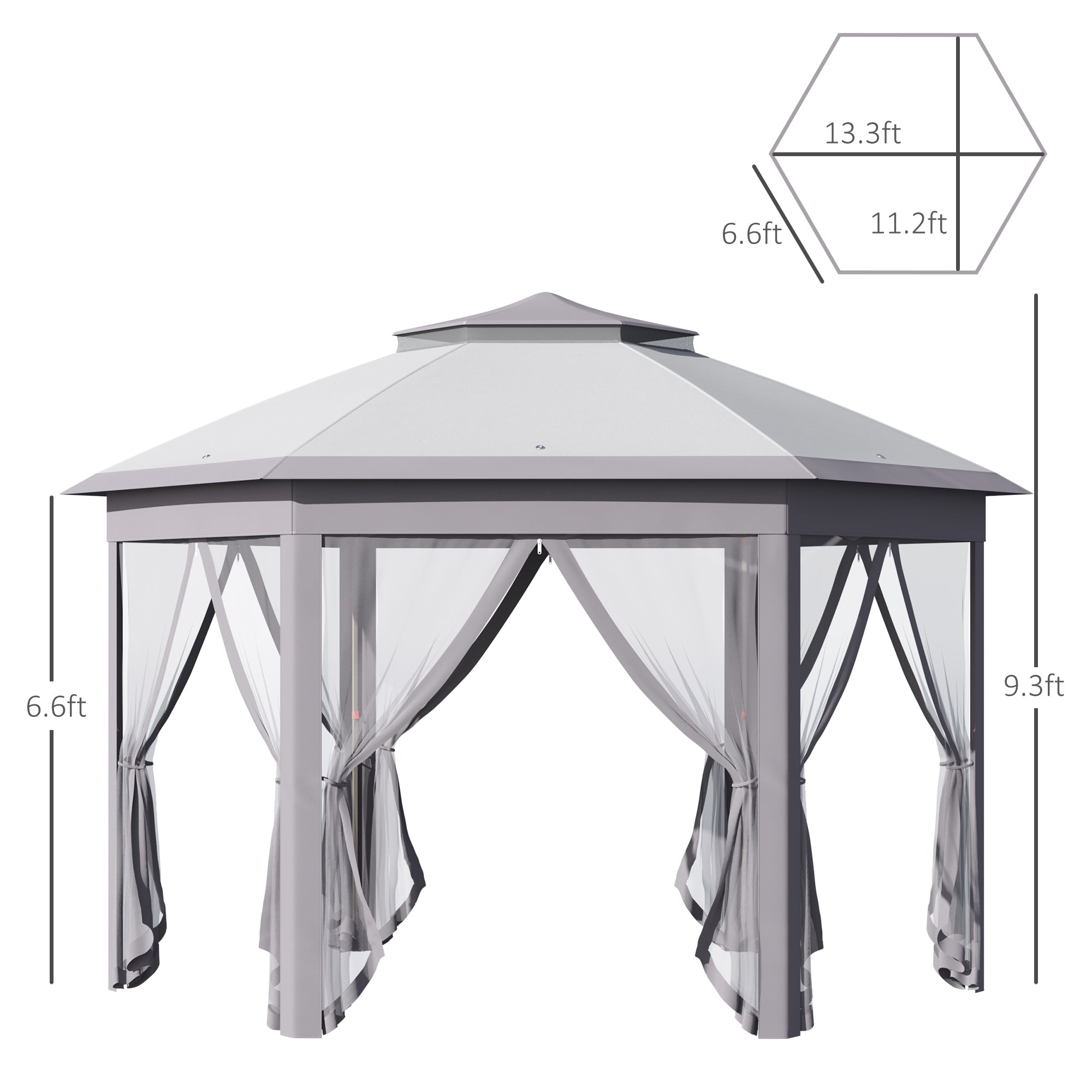 11' X 13' Pop Up Gazebo Canopy Tent With Zippered Mesh Sidewalls And Carrying Bag, Event Tent Shelter For Patio Garden Backyard, Gray