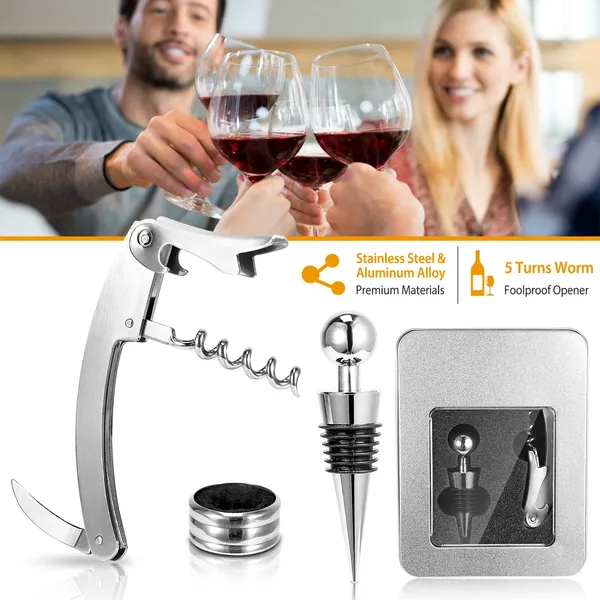 3Pcs Corkscrew Bottle Opener Set Tool Foil Cutter Drip Collar