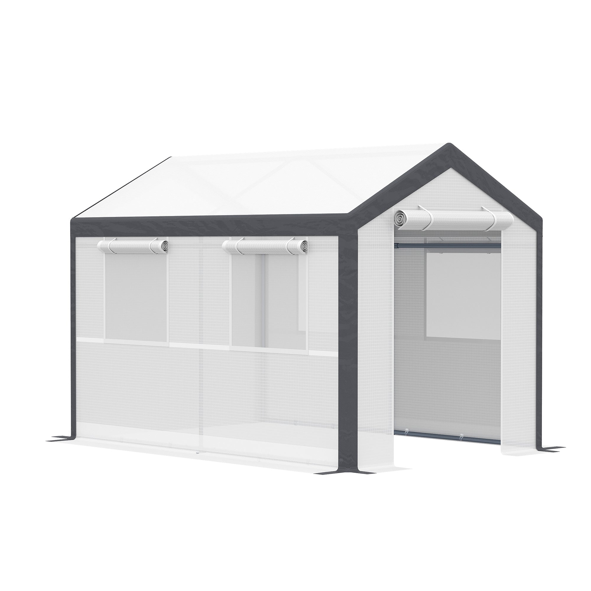 10 x 7 x 7 Greenhouse, Walk-in Outdoor Tunnel Green House with PE Cover, Steel Frame, 2 Roll-Up Zipper Doors & 4 Windows for Flowers, Vegetables, Tropical Plants, White