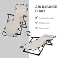Folding Chaise Lounge Chair for Outside, 2-in-1 Tanning Chair with Pillow & Pocket, Adjustable Pool Chair for Beach, Patio, Lawn, Deck, Cream White