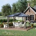 10 x 12 Hardtop Gazebo Canopy with Polycarbonate Roof, Aluminum Frame, Permanent Pavilion Outdoor Gazebo with Netting, for Patio, Garden, Backyard, Deck, Lawn, Gray, Brown