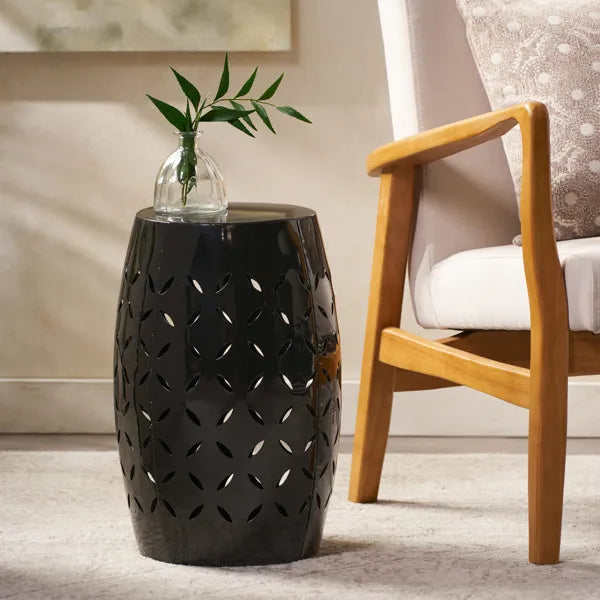 12" Accent Side Table, Cylindrical Design End Table For Living Room, Family Room, Or Entryway, Industrial Style,Coffee Side Tables For Indoor Outdoor, Black Color