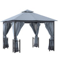 13x11 Gazebo with Sides, with Curtains, Removable Netting, Double Vented Roof, 8 Drainage holes, Aluminum Frame and Hooks, for Garden, Backyard, Patio, Gray