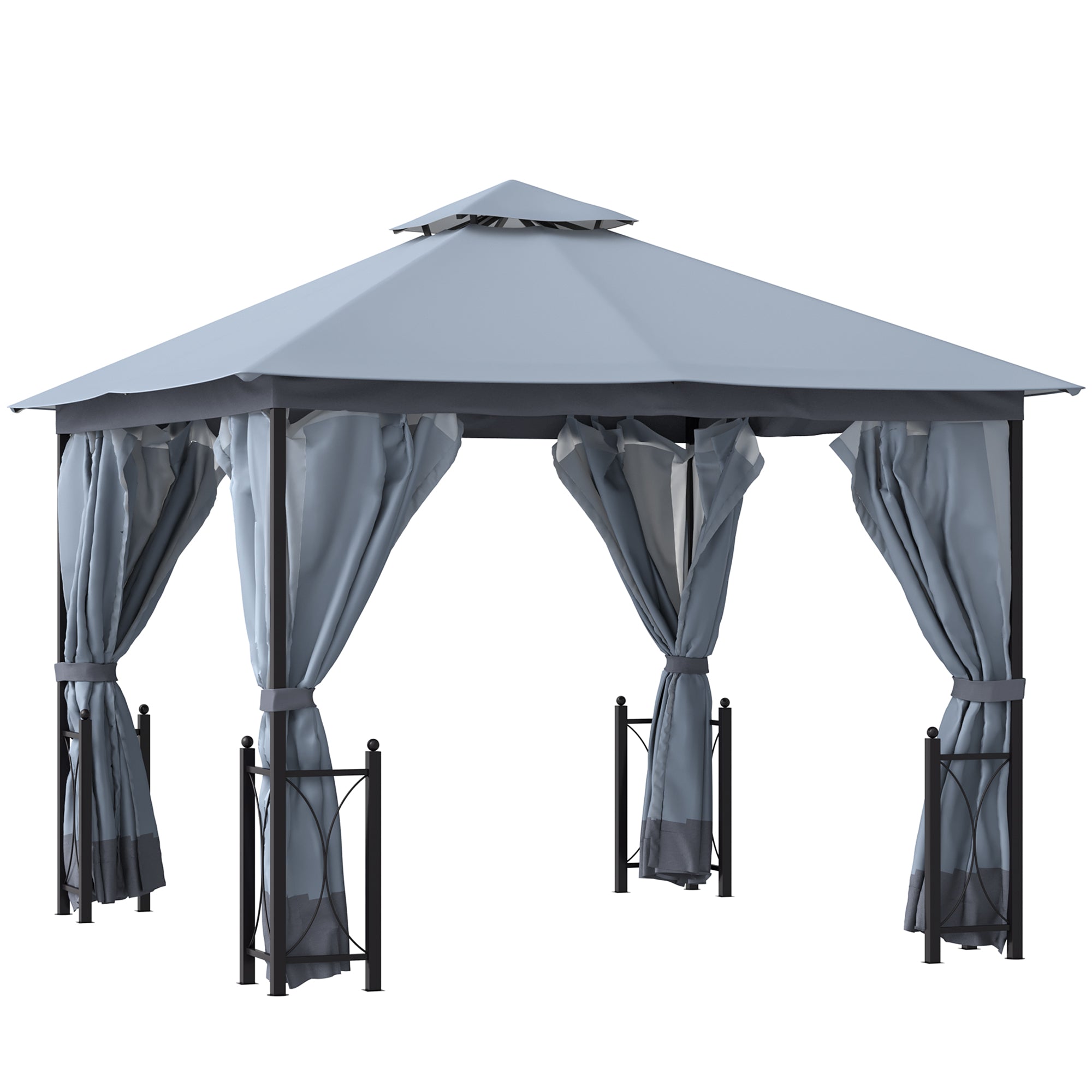 13x11 Gazebo with Sides, with Curtains, Removable Netting, Double Vented Roof, 8 Drainage holes, Aluminum Frame and Hooks, for Garden, Backyard, Patio, Gray