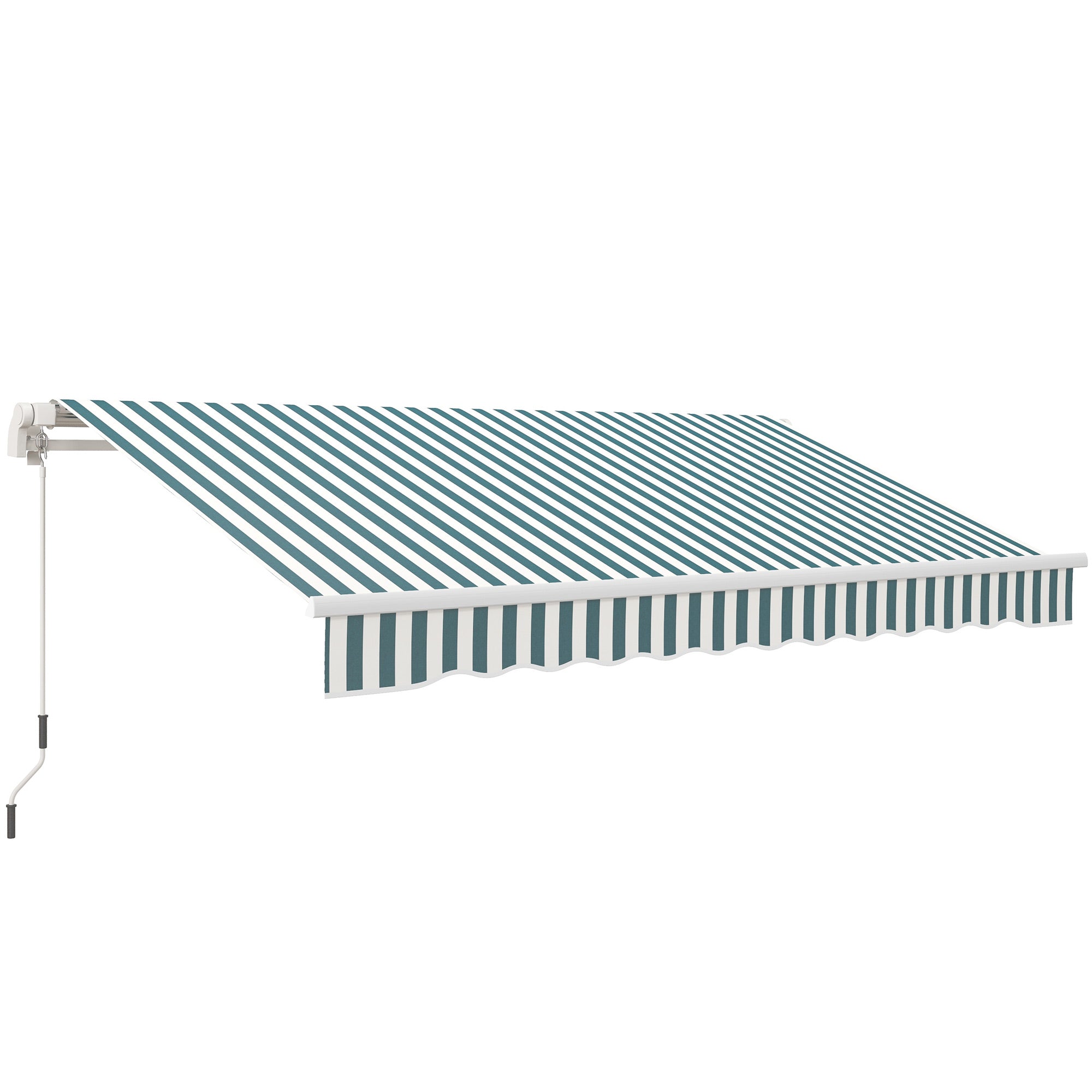 12 x 10 Retractable Awning Patio Awnings Sun Shade Shelter with Manual Crank Handle, 280g/m² UV & Water-Resistant Fabric and Aluminum Frame for Deck, Balcony, Yard, Green and White