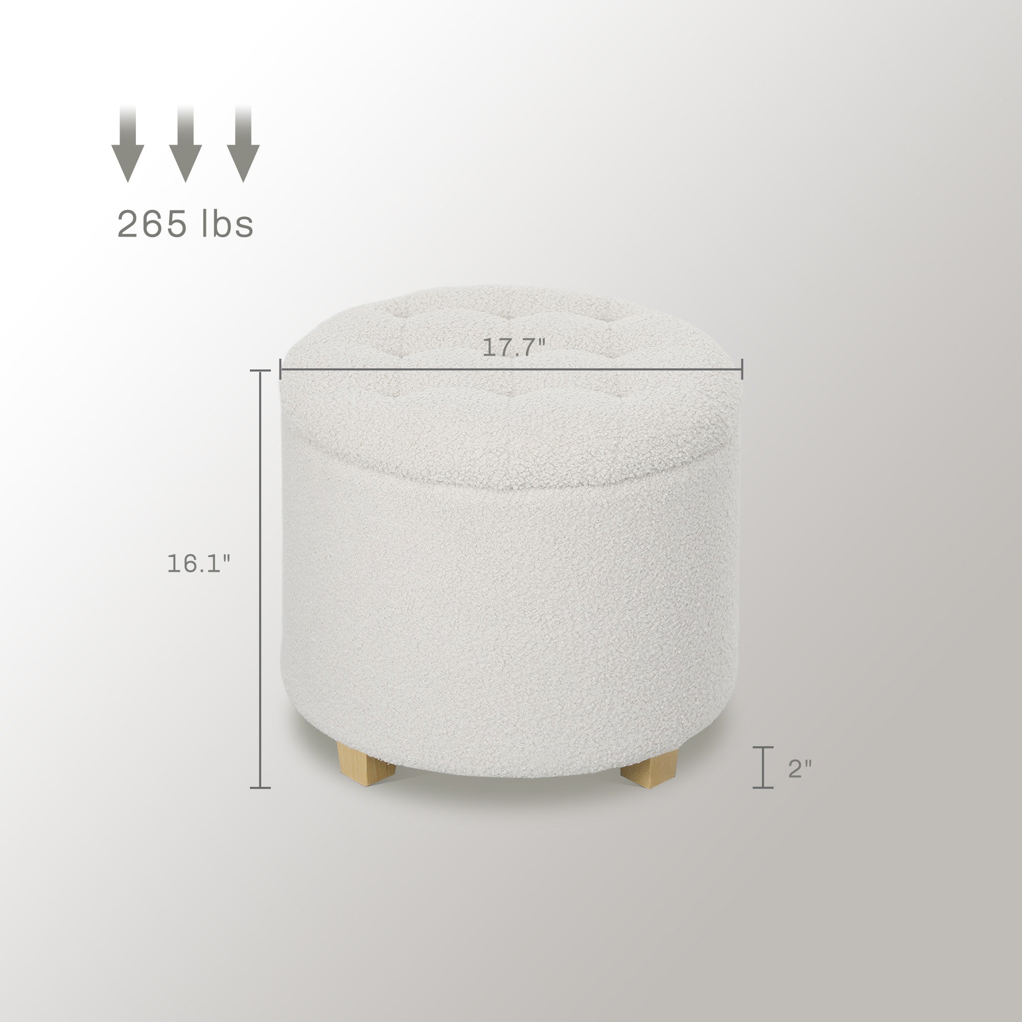 18" Round Ottoman with Storage, Teddy Fleece Button Tufted Foot Stool with Lid, Wood Legs for Living Room Hallway, White image 3