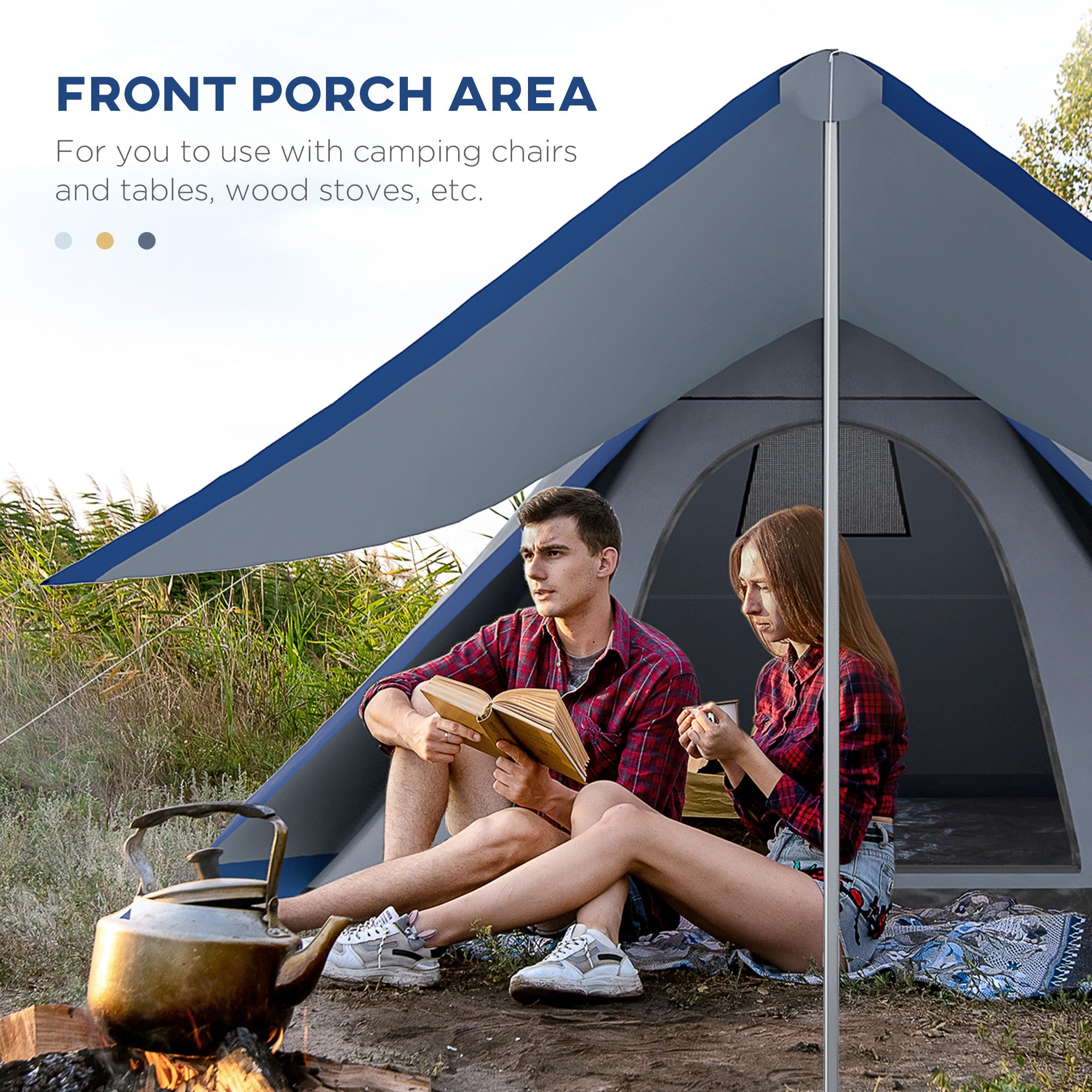 15.4x15.4x8.5 Teepee Tent, Waterproof Camping Tent with Porch Area, Floor and Carry Bag, for 2-3 Person Outdoor Backpacking Camping Hiking, Blue image 4