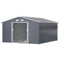 11 x 13 Garden Metal Shed, Storage Shed Utility Storage with Double Locking Doors for Bike, Yard Tools, Dark Gray