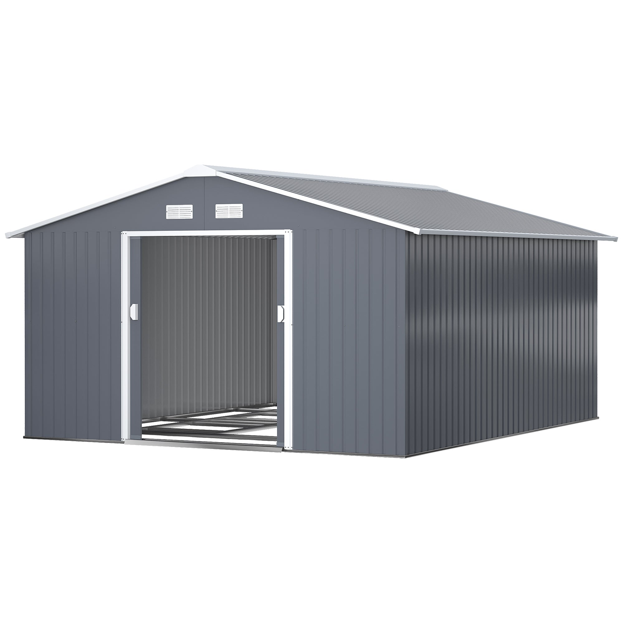 11 x 13 Garden Metal Shed, Storage Shed Utility Storage with Double Locking Doors for Bike, Yard Tools, Dark Gray