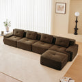 153 Modern L-Shaped Modular Sectional Sofa For Living Room, Corduroy Fabric, 4-Seater Couch With Deep Seat And Movable Ottoman, Pearl-like Piping, Tufted Design, No Assembly, Anti-slip Design,Brown