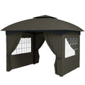 11 x 11 Outdoor Gazebo, Double Roof Patio Gazebo with Curtains, Church Windows, Galvanized Steel Frame, Dark Gray