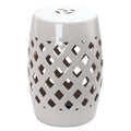 13" x 18" Ceramic Garden Stool with Woven Lattice Design & Glazed Strong Materials Decorative Outdoor Stool, White