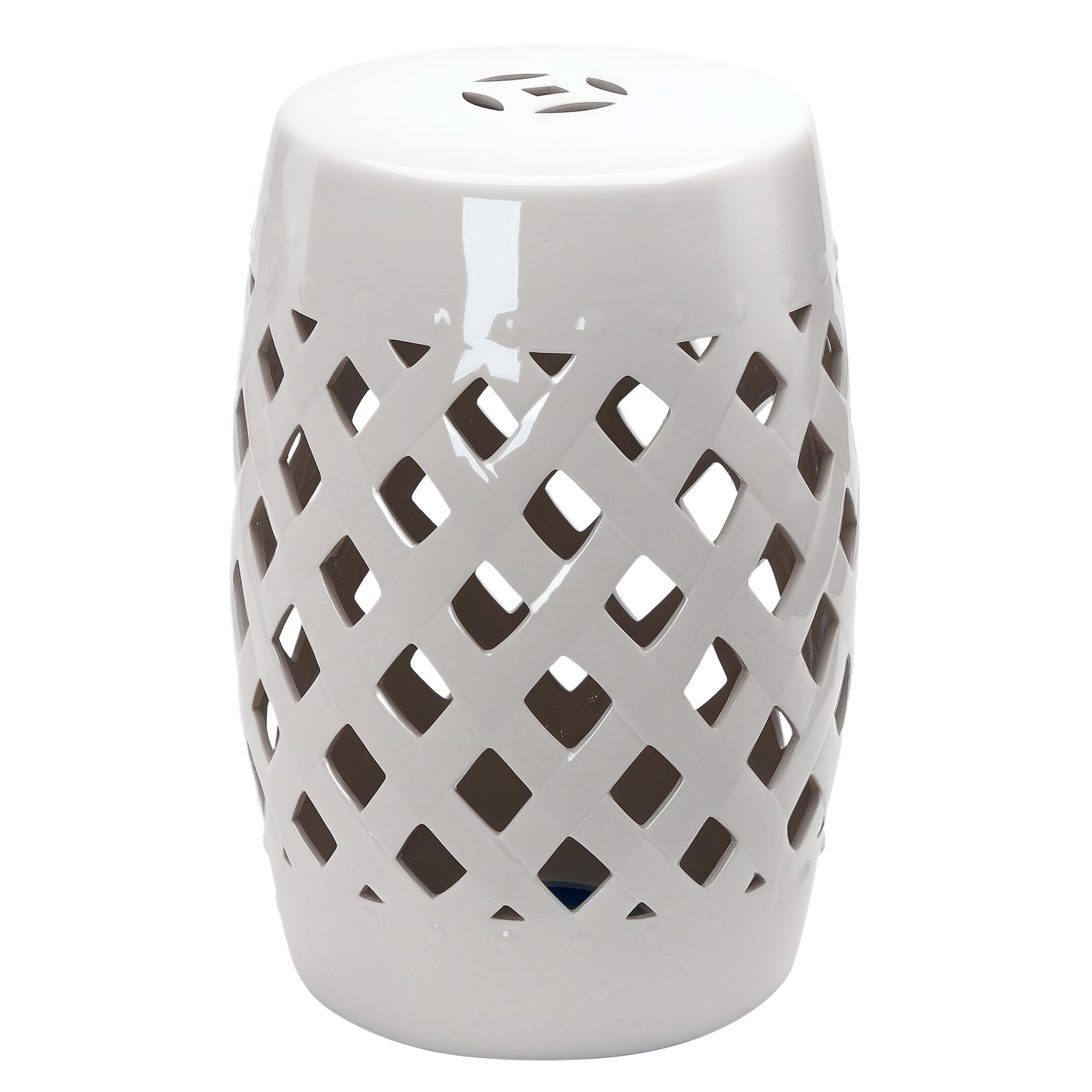 13" x 18" Ceramic Garden Stool with Woven Lattice Design & Glazed Strong Materials Decorative Outdoor Stool, White