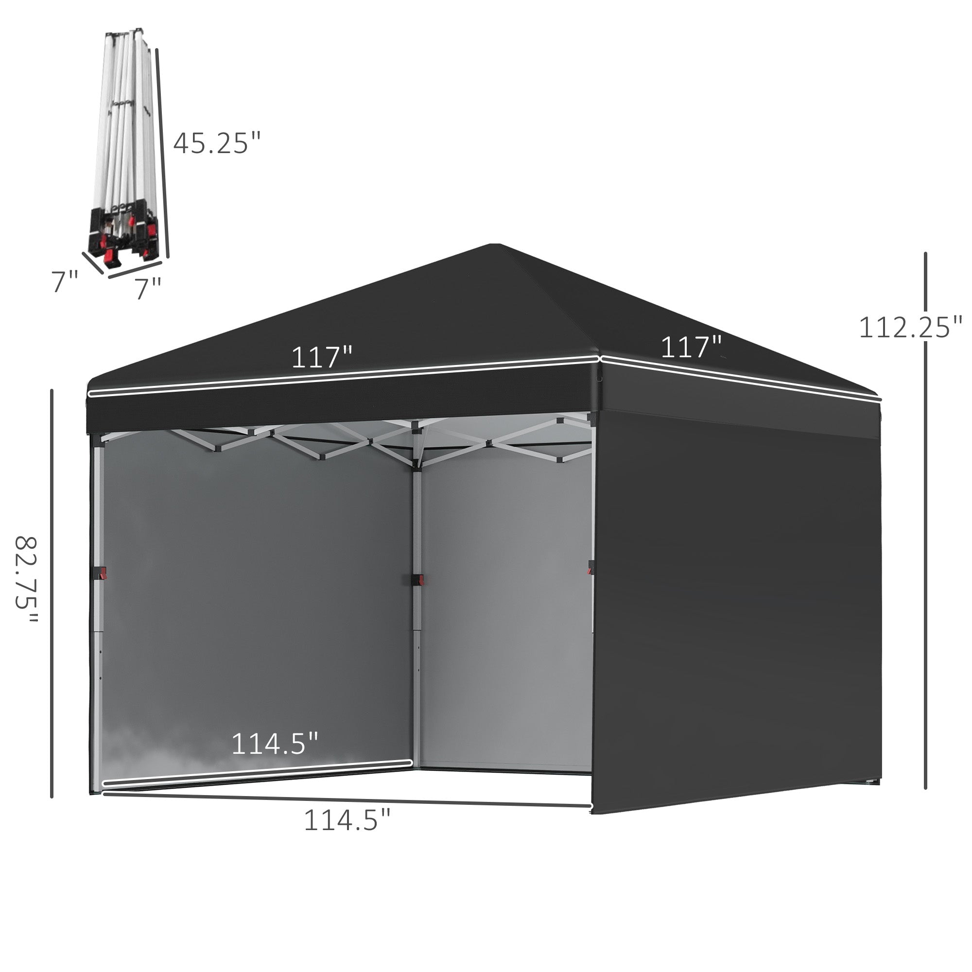 10' X 10' Pop Up Canopy Tent With 3 Sidewalls, Leg Weight Bags And Carry Bag, Height Adjustable, Instant Party Tent Event Shelter Gazebo For Garden, Patio, Black