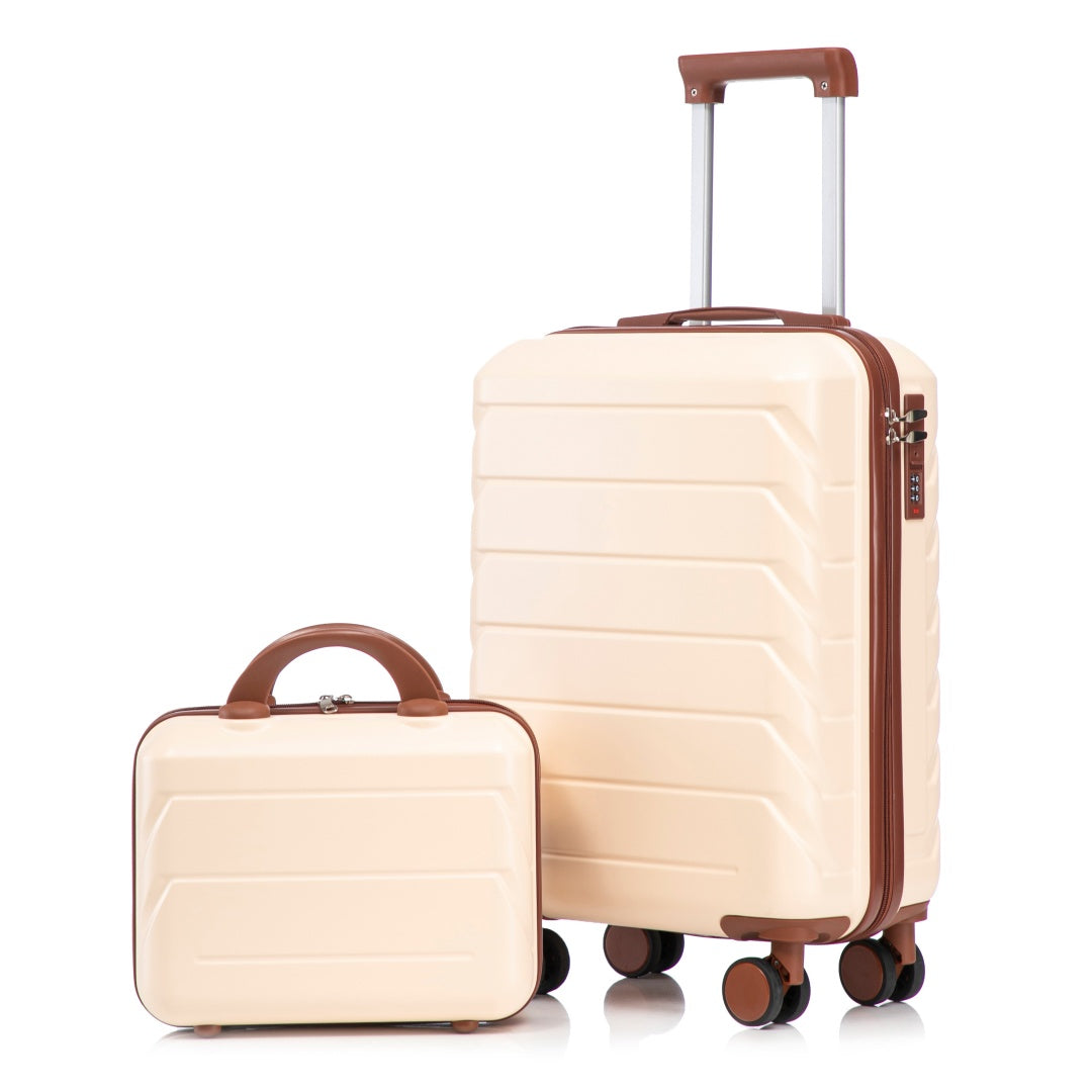 14 20 2 Pcs Set In ABS Spinner Wheel Luggage, With Combination Lock,14 Cosmetic Case
