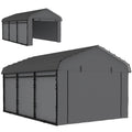 10 x 15 Metal Carport, Heavy Duty Garage Car Canopy with Galvanized Metal Roof and Removable Sidewalls, Dark Gray