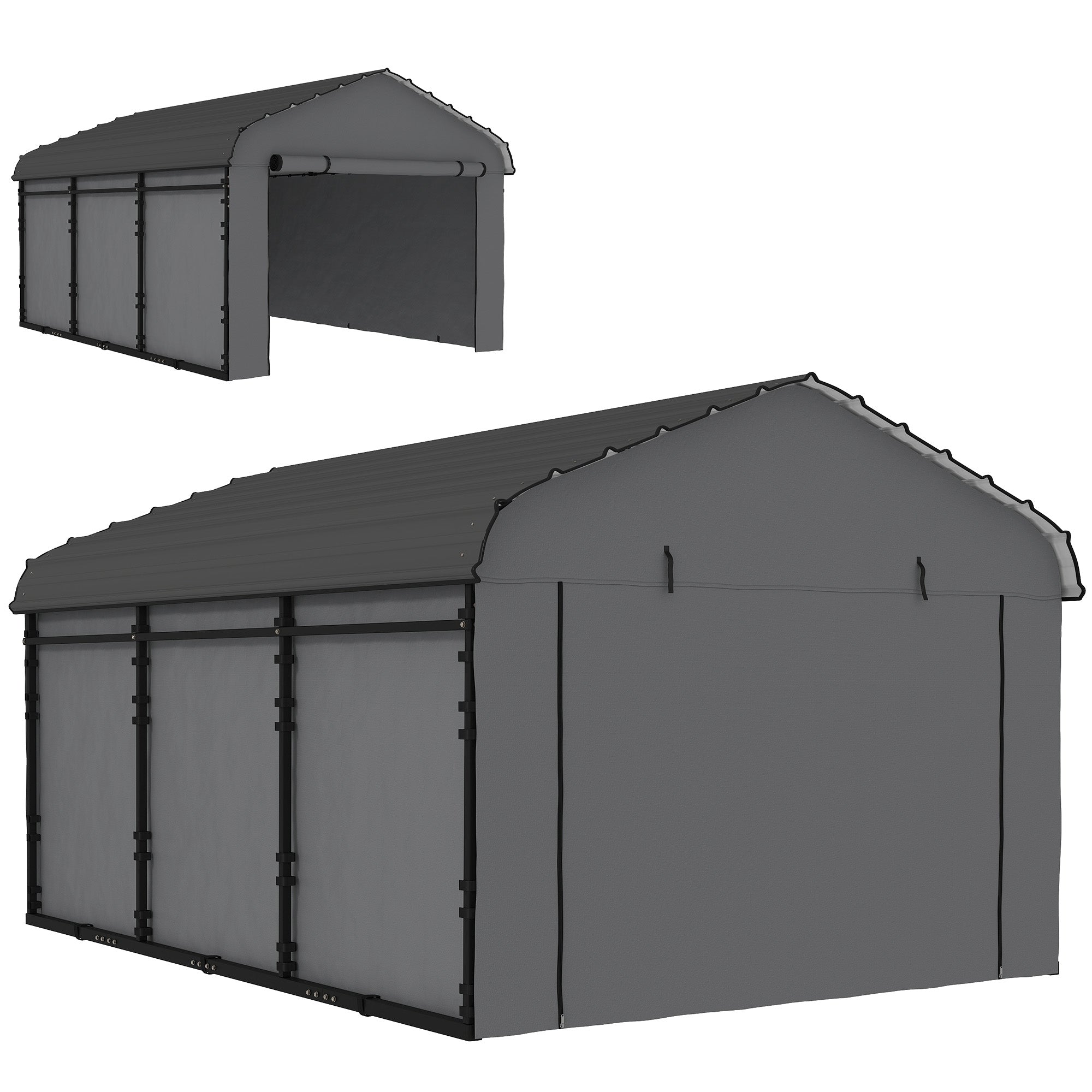10 x 15 Metal Carport, Heavy Duty Garage Car Canopy with Galvanized Metal Roof and Removable Sidewalls, Dark Gray