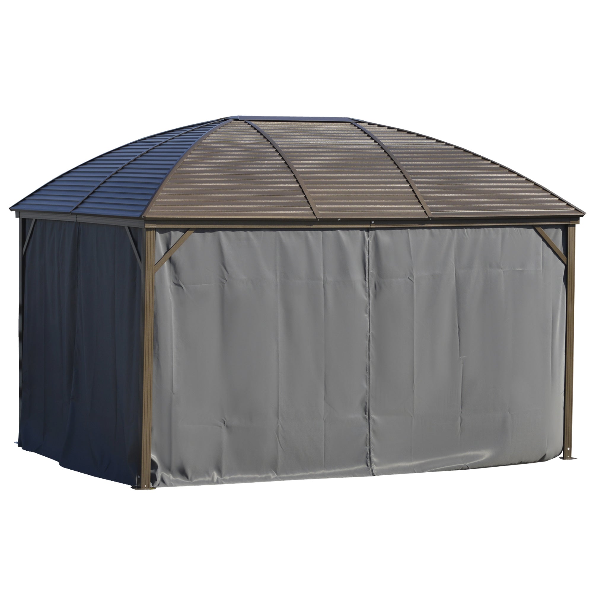 10 x 13 Hardtop Gazebo with Curtains, Netting, Pavilion with Steel Roof Ceiling Hook for Garden Patio, Gray