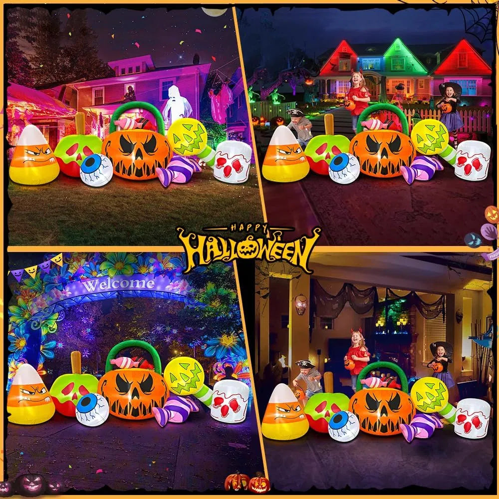 10 FT Halloween Inflatable Outdoor Decorations Pumpkin Ghost Combo, Halloween Decorations Outdoor Inflatable Bow Up Pumpkin Decoration Outdoor With LED Inflatable Halloween For Yard Garden