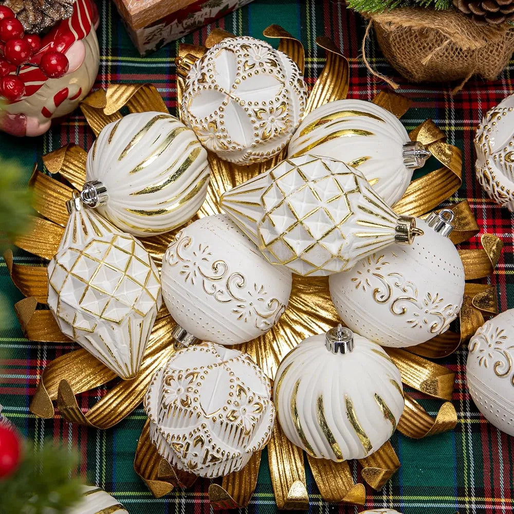 16PCS Shatterproof Christmas Ball Ornaments Set, Hand-Painted Holiday Decor With Assorted Sizes & Designs For Christmas Tree Thanksgiving Party Decoration, Silver-White