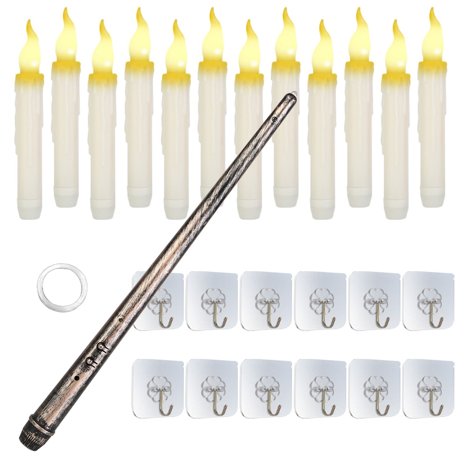 12Pcs Flameless Floating Candles LED Magic Hanging Candle Light Battery Operated Flickering Warm Light Window Candle With Magic Wand Remote For Halloween Christmas Party