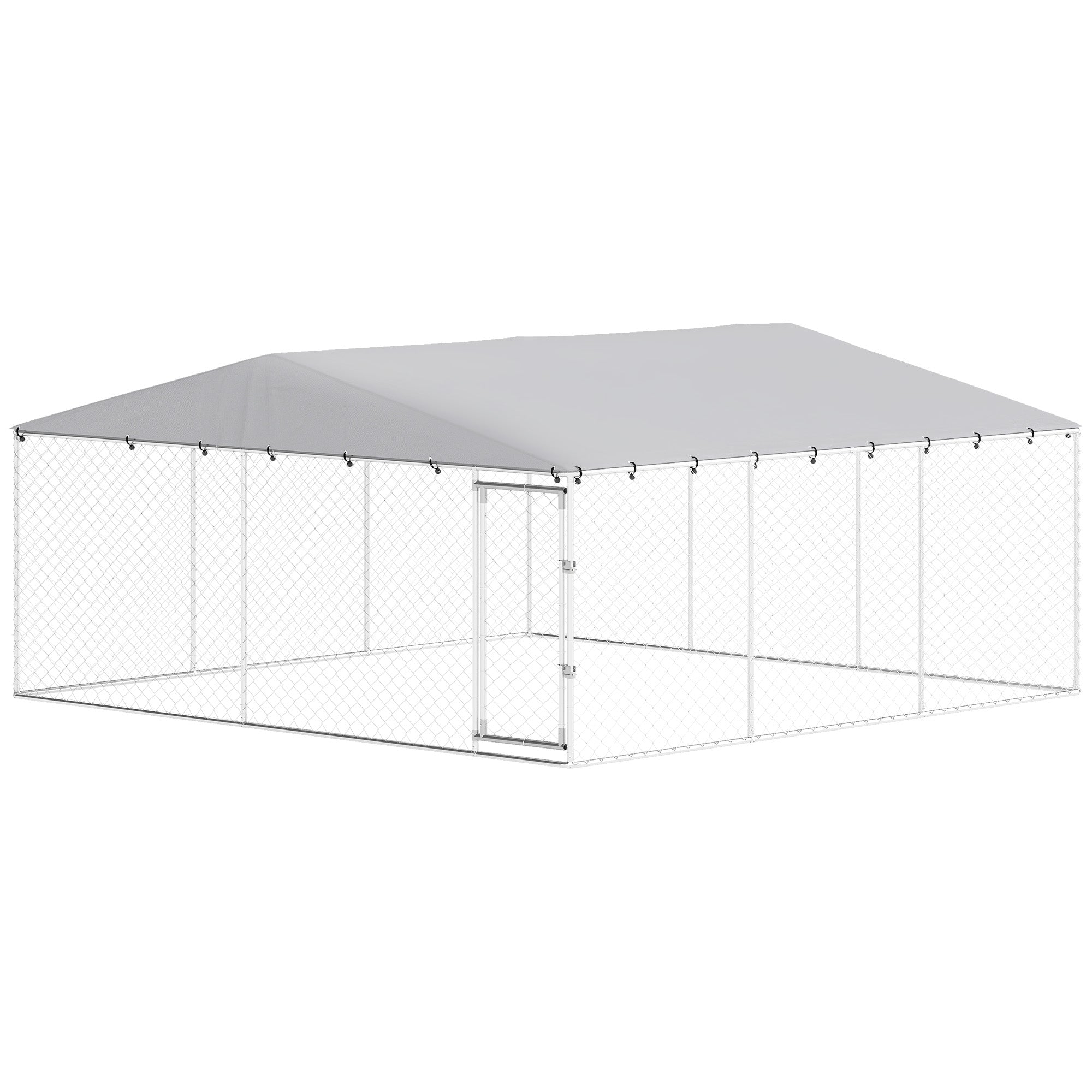 15 x 15 x 7 Dog Kennel Outdoor for Small Medium Large Dogs with Waterproof Roof, Silver
