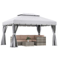 10 x 13 Patio Gazebo, Aluminum Frame Double Roof Outdoor Gazebo Canopy Shelter with Netting & Curtains, Light Gray