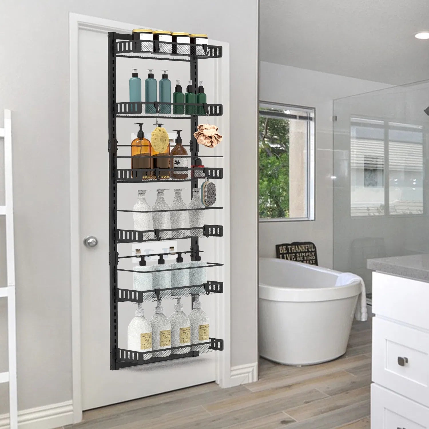 10LBS Loading 6-Tier Over The Door Pantry Organizer, Large Metal Door Spice Rack, Hanging Heavy-Duty Pantry Door Storage Shelf Easy Install Behind Door Storagefor Kitchen And Bathroom, Black