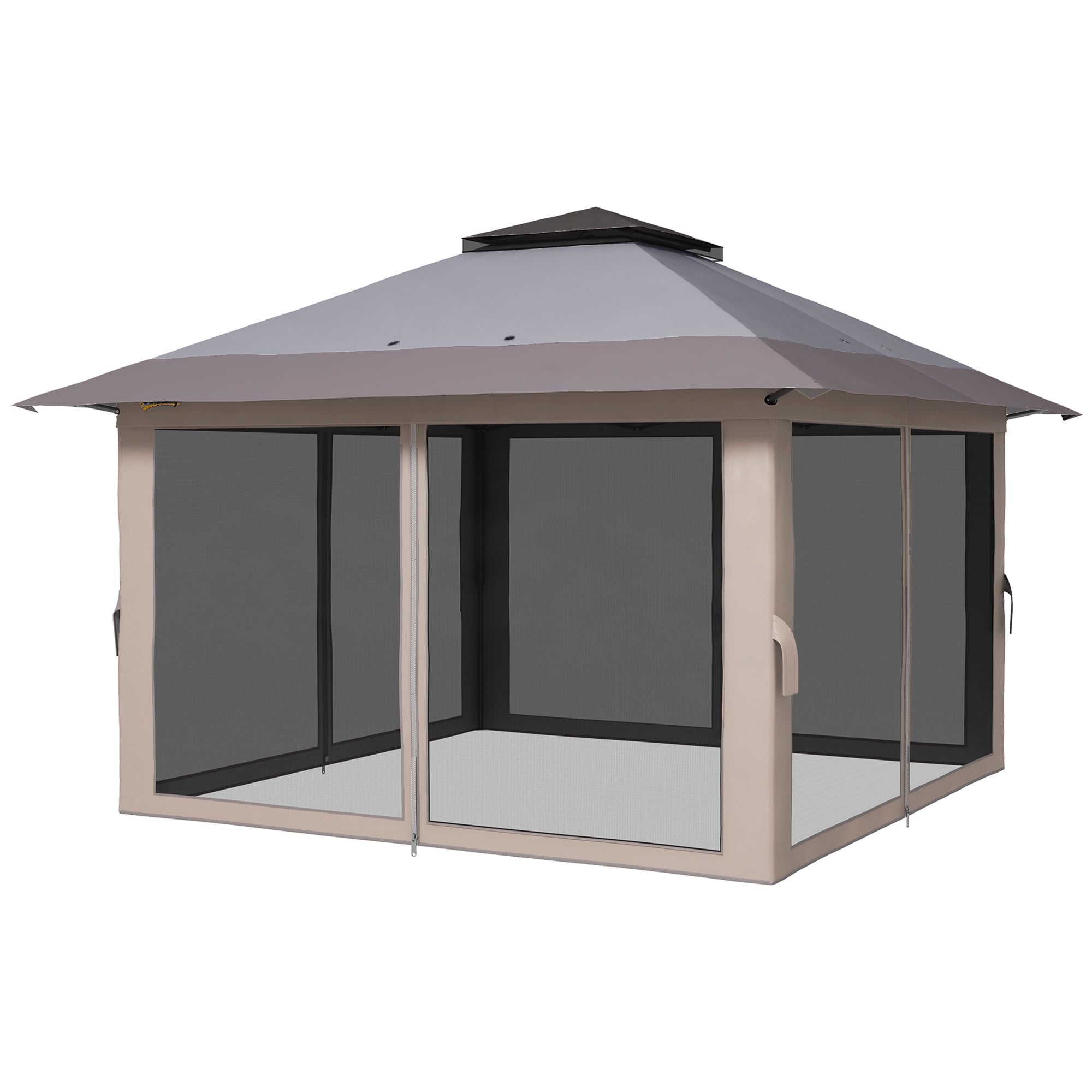 13 x 13 Pop Up Gazebo Instant Canopy Tent Shelter with 2-Tier Roof, Carry Bag, Wight Bags for Outdoor, Garden, Gray