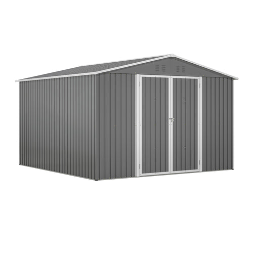 10 X 10 FT Outdoor Storage Shed, Large Metal Tool Sheds With Updated Frame Structure And Lockable Doors, Garden Shed For Backyard Garden Patio Lawn, Grey