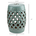13" X 18" Ceramic Garden Stool With Woven Lattice Design & Glazed Strong Materials Decorative End Table, Antique Blue