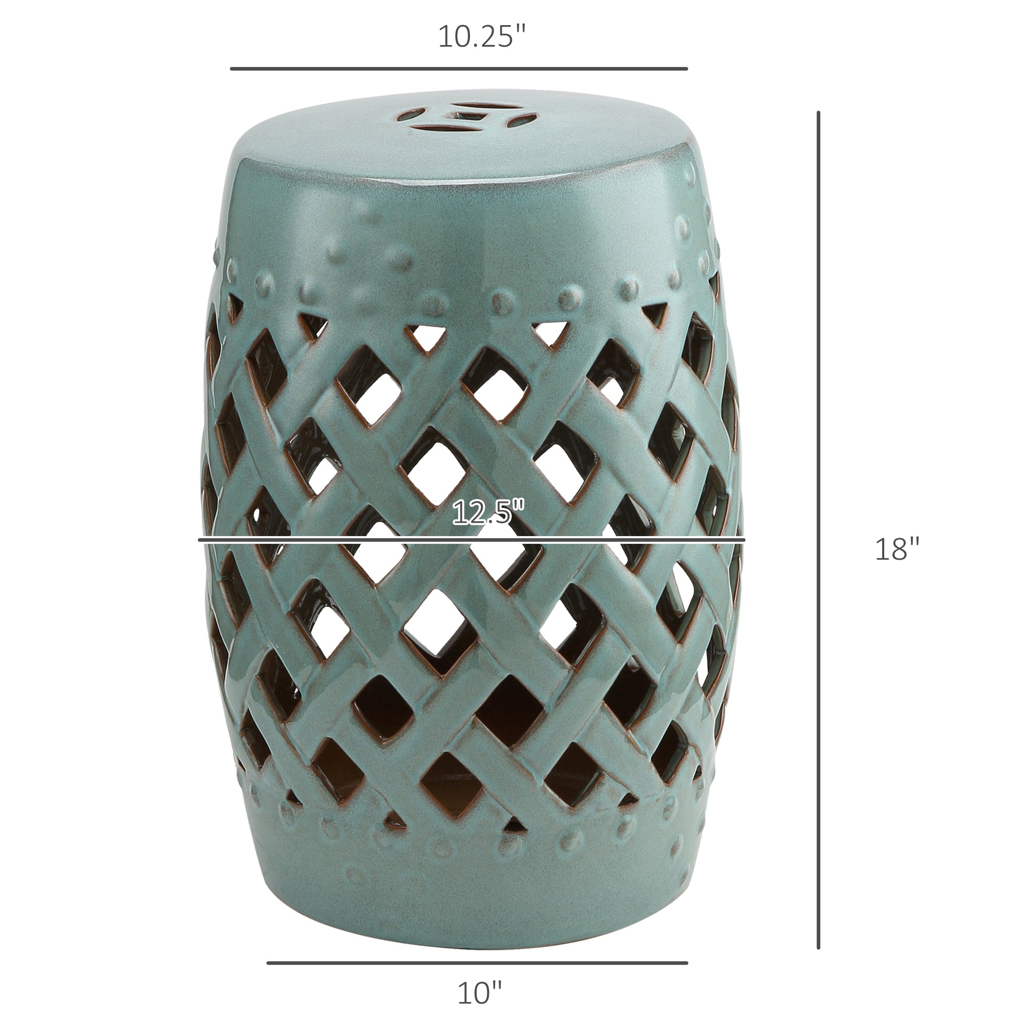 13" X 18" Ceramic Garden Stool With Woven Lattice Design & Glazed Strong Materials Decorative End Table, Antique Blue