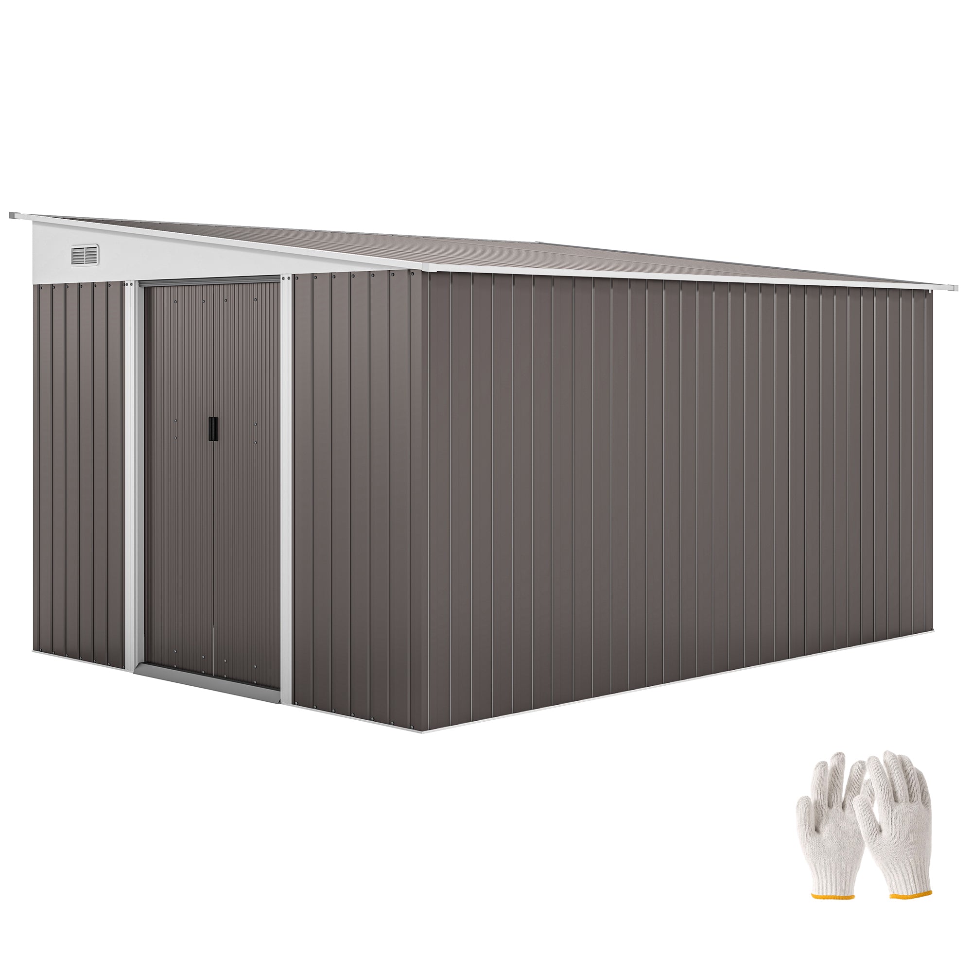 11 x 9 Metal Outdoor Storage Shed, Tool House with Double Lockable Doors for Backyard, Patio, Lawn, Garage, Gray
