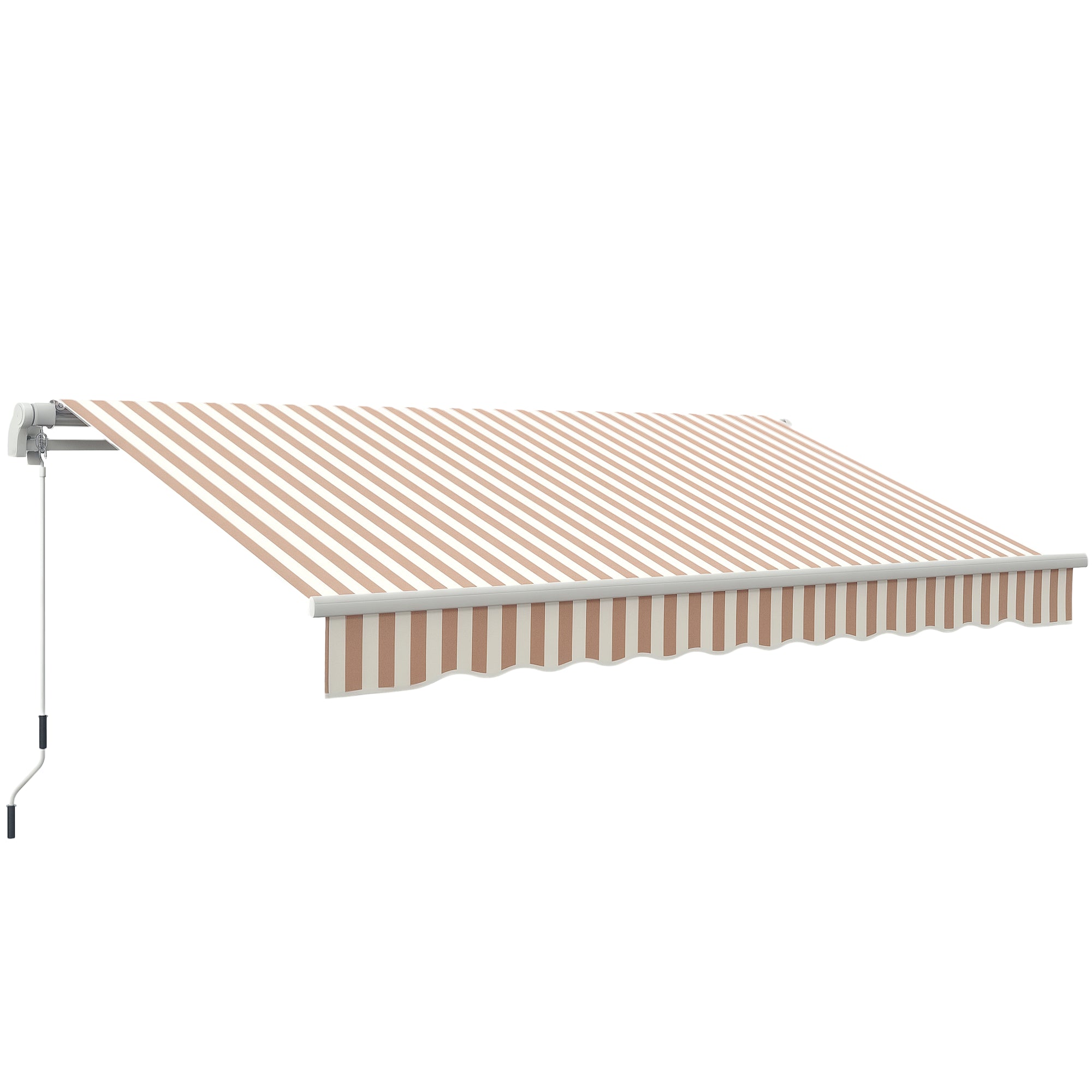 12 x 10 Manual Retractable Awning Outdoor Sunshade Shelter with Adjustable & Versatile Design, Beige and White