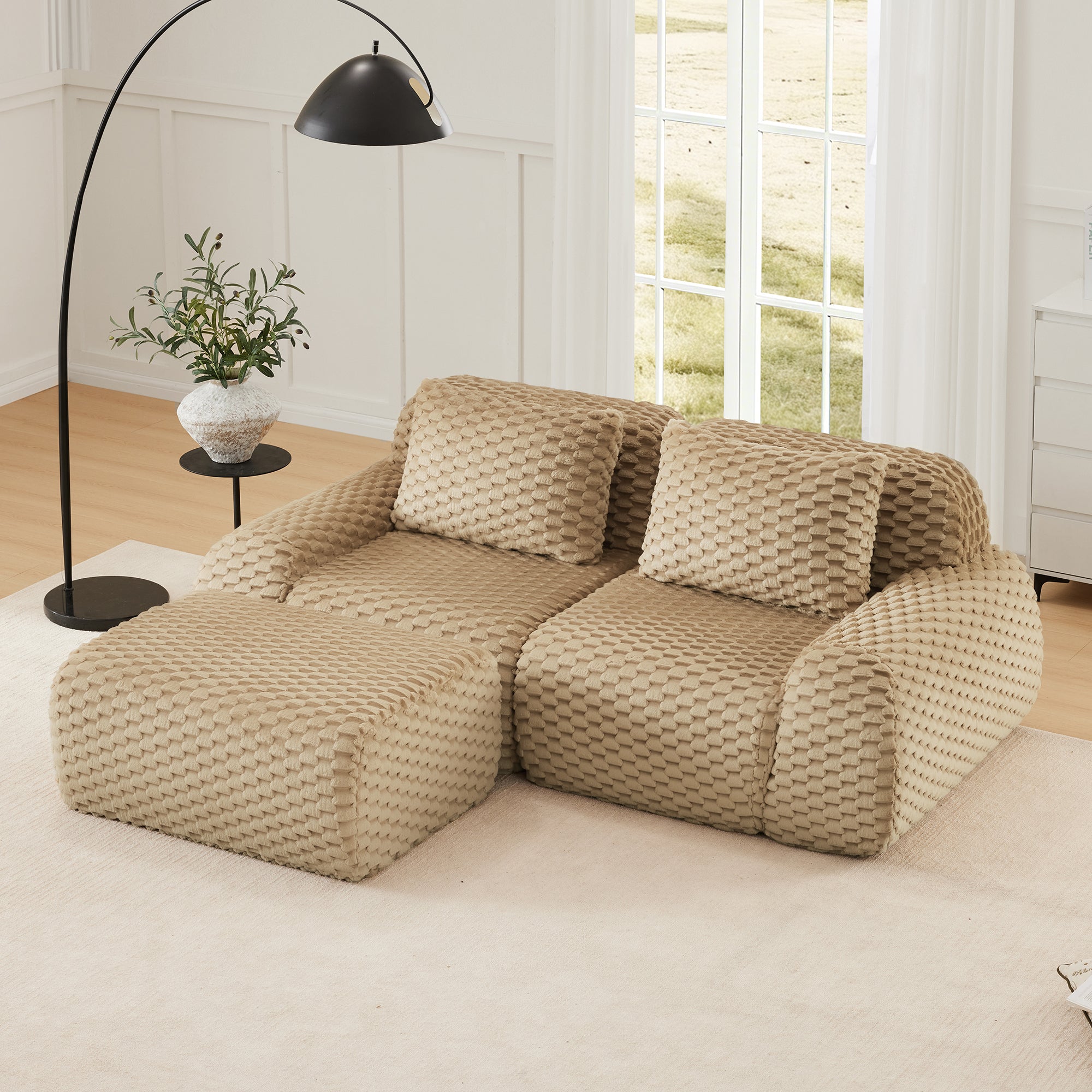 82 Modern L-Shaped Modular Sectional Sofa For Living Room,Flannelette Fabric,Oversized 2-Seater Couch,boneless Sofa ,Movable Ottoman,Buckle Connection,Anti-slip Design,No Assembly,Light