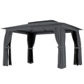 10 x 12 Outdoor Patio Gazebo, Soft Top Gazebo Canopy Shelter with Curtains, Netting, Steel Frame, Hooks, Dark Gray