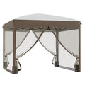 10 x 10 Pop Up Canopy Tent with Netting, Instant Sun Shelter, Tents for Parties, Height Adjustable, with Wheeled Carry Bag and 4 Sand Bags for Outdoor, Garden, Patio, Cream