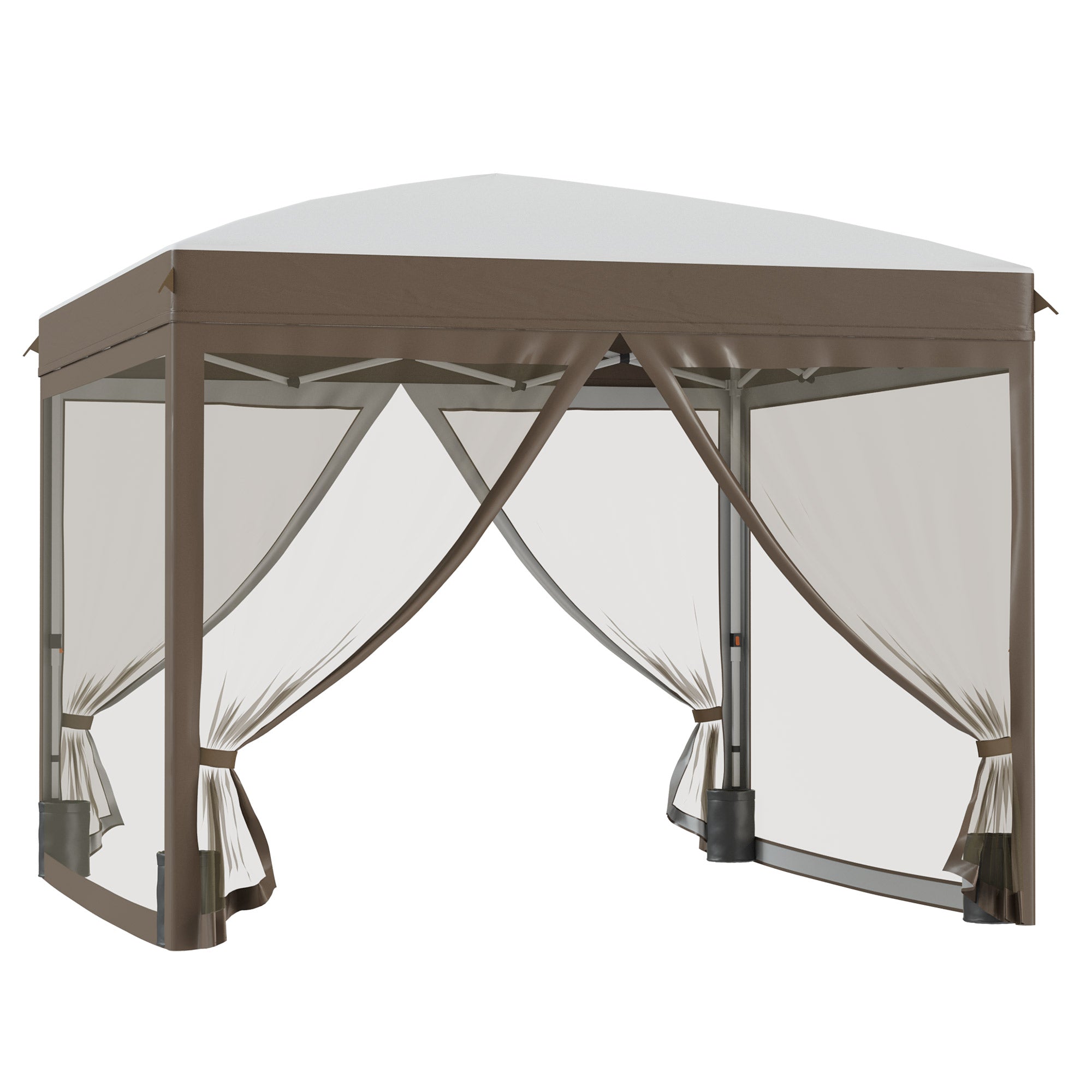 10 x 10 Pop Up Canopy Tent with Netting, Instant Sun Shelter, Tents for Parties, Height Adjustable, with Wheeled Carry Bag and 4 Sand Bags for Outdoor, Garden, Patio, Cream