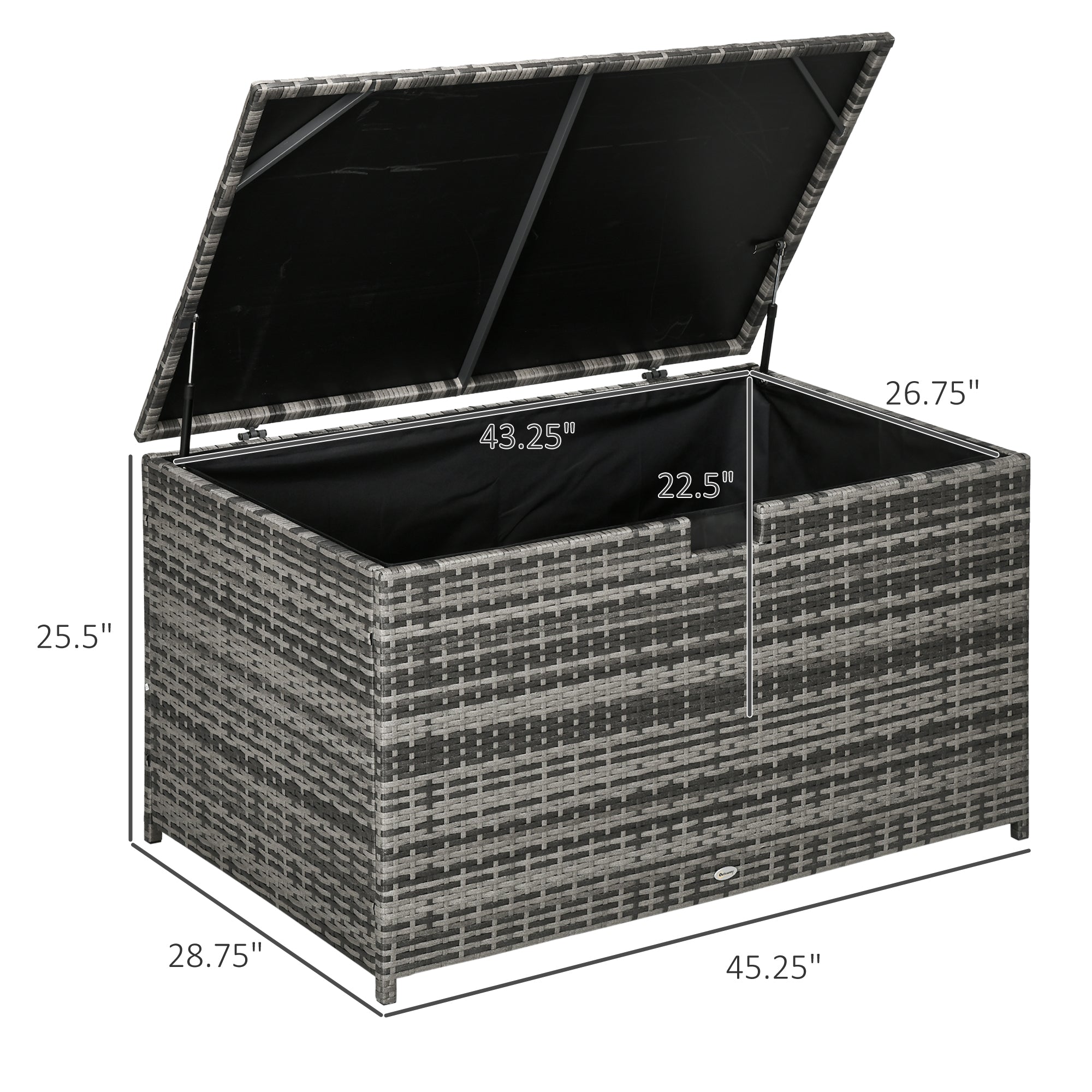 113 Gallon Outdoor Storage Box, Rattan Deck Box For Indoor, Patio Furniture Cushions, Pool Garden Tools, Dark Gray