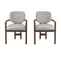 Dining Chairs Set Of 2 Upholstered Arm Chairs, Rubber Wood Accent Chairs Beige Fabric Seating, 300 LBS Weight Capacity