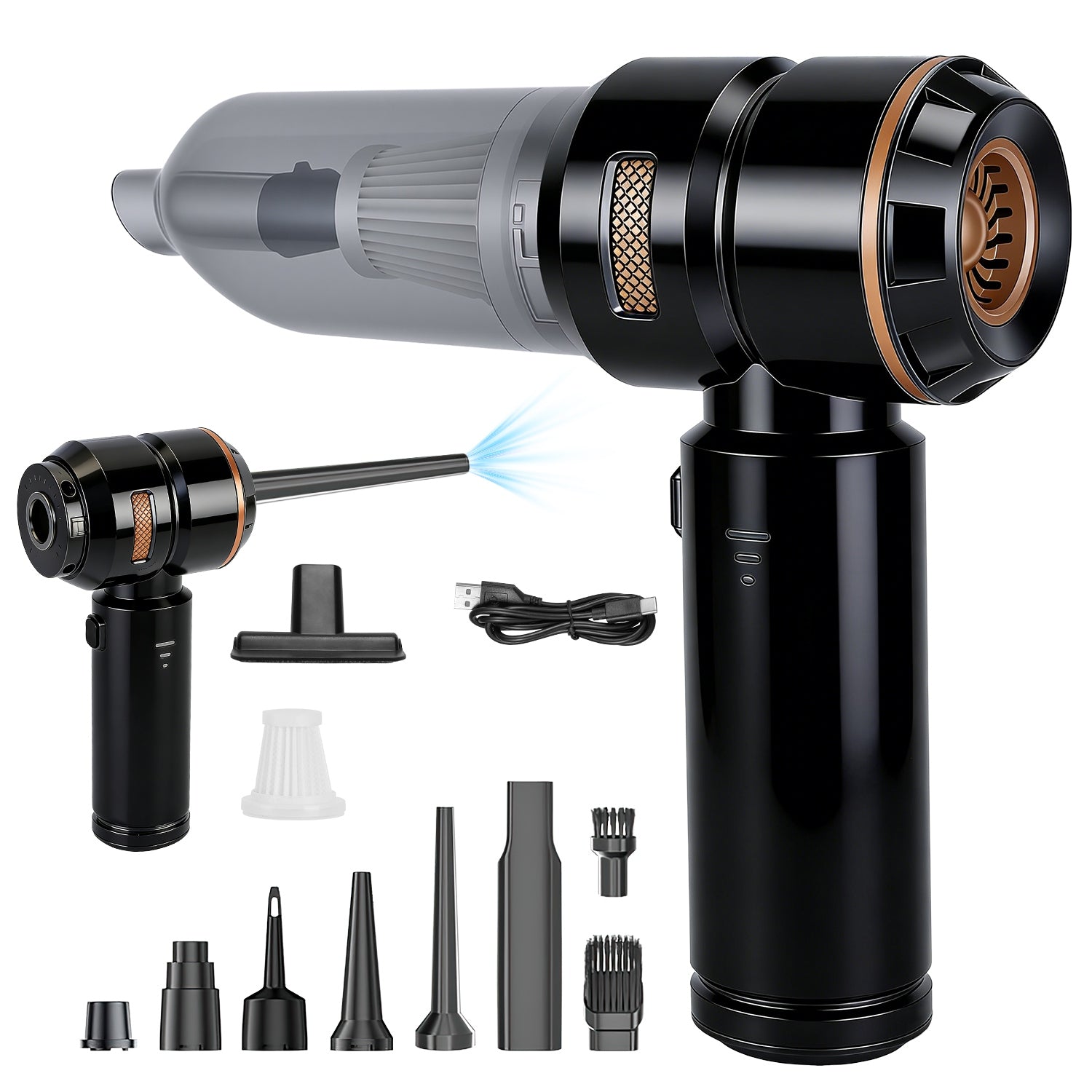 16000PA Handheld Car Vacuum Cleaner With Brushless Motor 2 Reusable Filters 4 In 1 Portable Cordless Compressed Air Duster & Blower For Car Office Home Camp