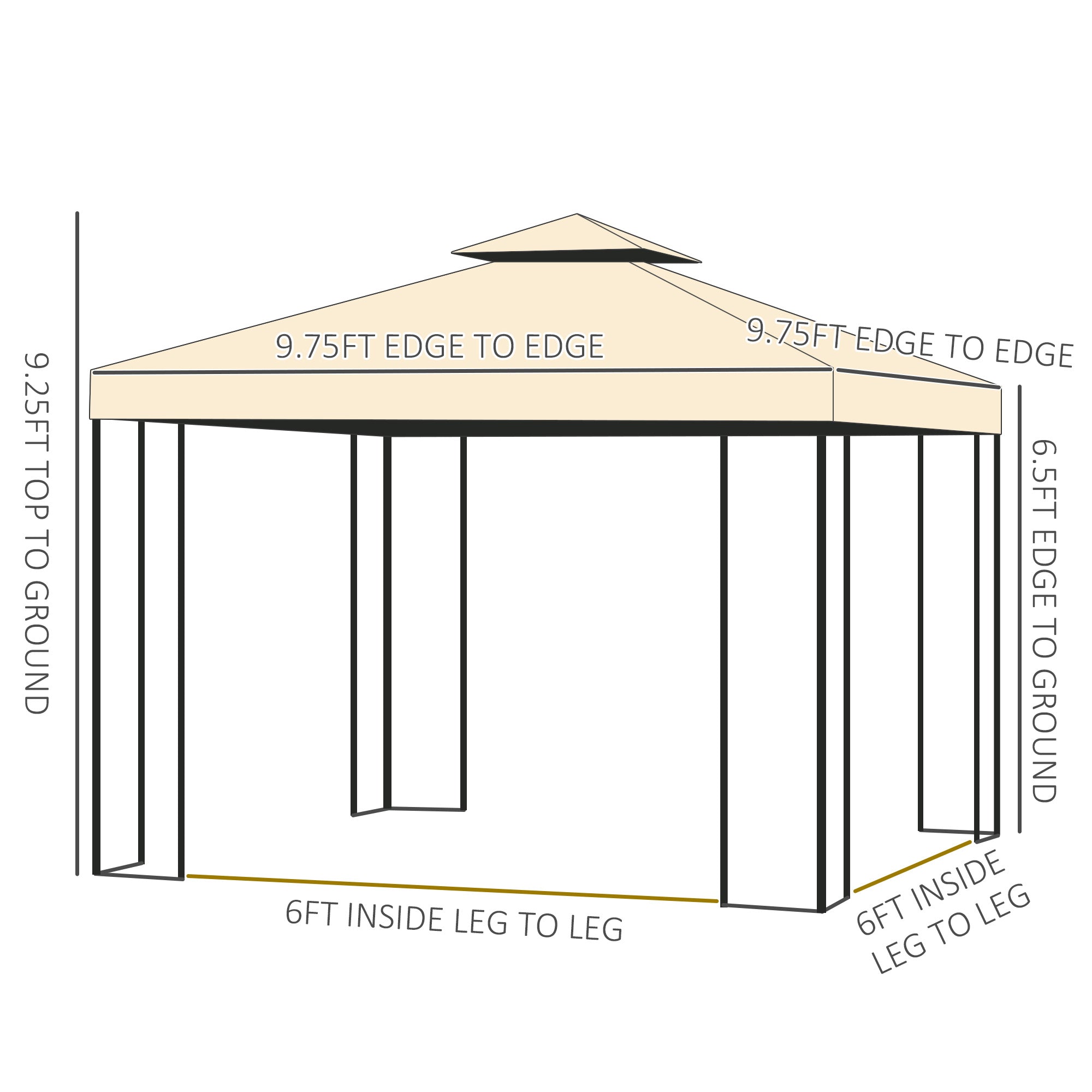 10' x 10' Metal Patio Gazebo, Double Roof Outdoor Gazebo Canopy Shelter With Tree Motifs Corner Frame And Netting, For Garden, Lawn, Backyard, And Deck, Beige